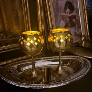 Brass Cutout Globe Candle Holders - Gold